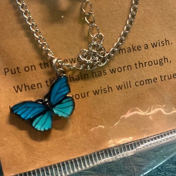 Tiffany Blue + Aqua Make a Wish Butterfly Necklace - Picture 2 of 2